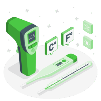 Digital and infrared thermometers illustration for Vawsum's school infirmary management system